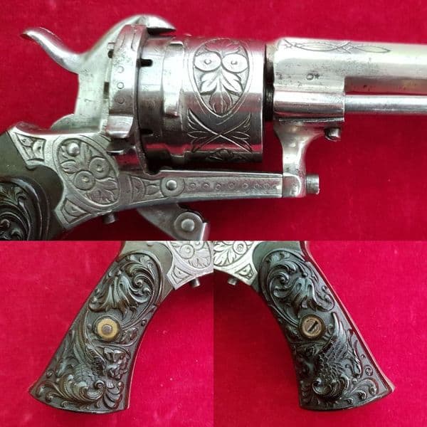 X X X SOLD X X X  Belgian 7mm 6 shot pin-fire revolver with folding trigger. Circa 1865. Ref 2802